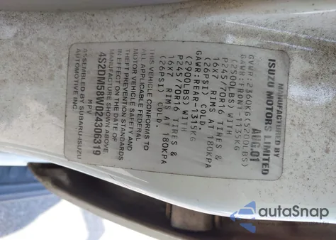 2002 Isuzu Rodeo Ls 3.2L/Lse 3.2L V6/S/S 3.2L V6 из США, поврежденный, VIN 4S2DM58W024306319